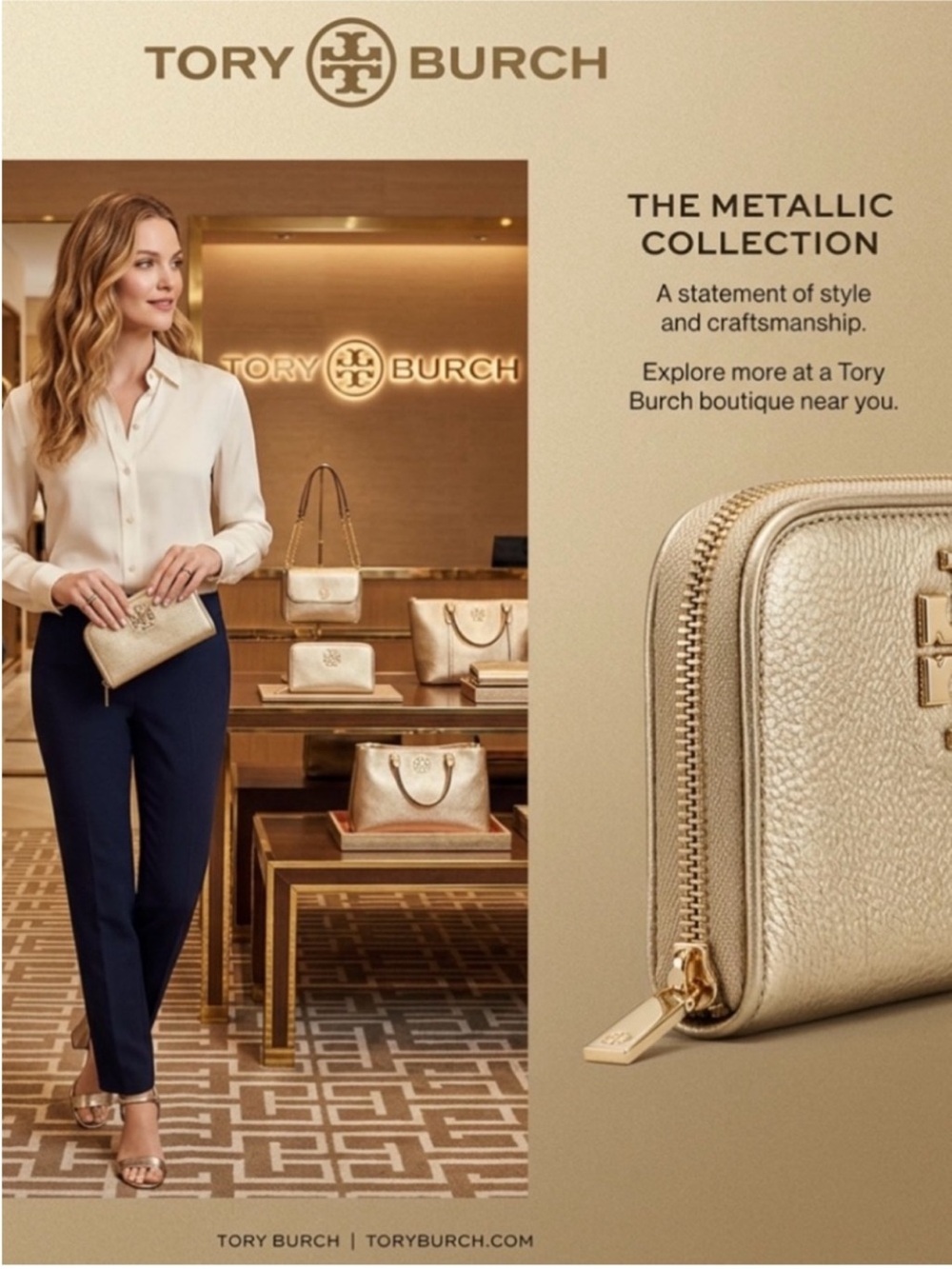 Cute Tory Burch Metallic Gold Zip Wallet